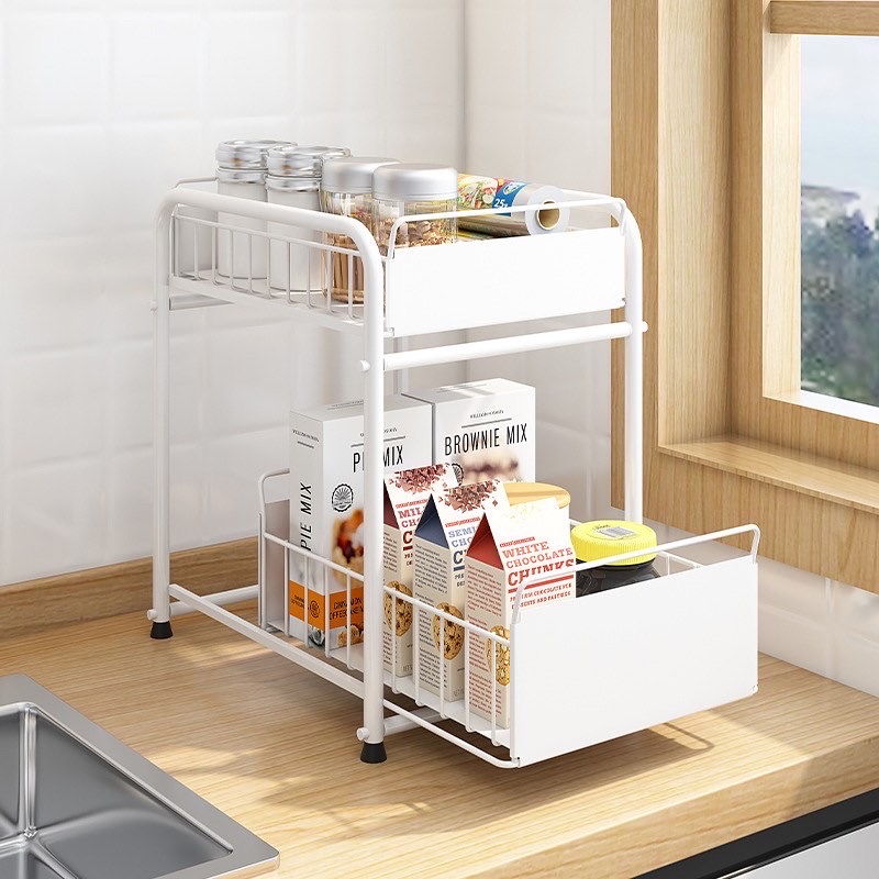 Under cabinet Storage Rack, Pull Out 2 Layer Rack, White Colour Rack ...