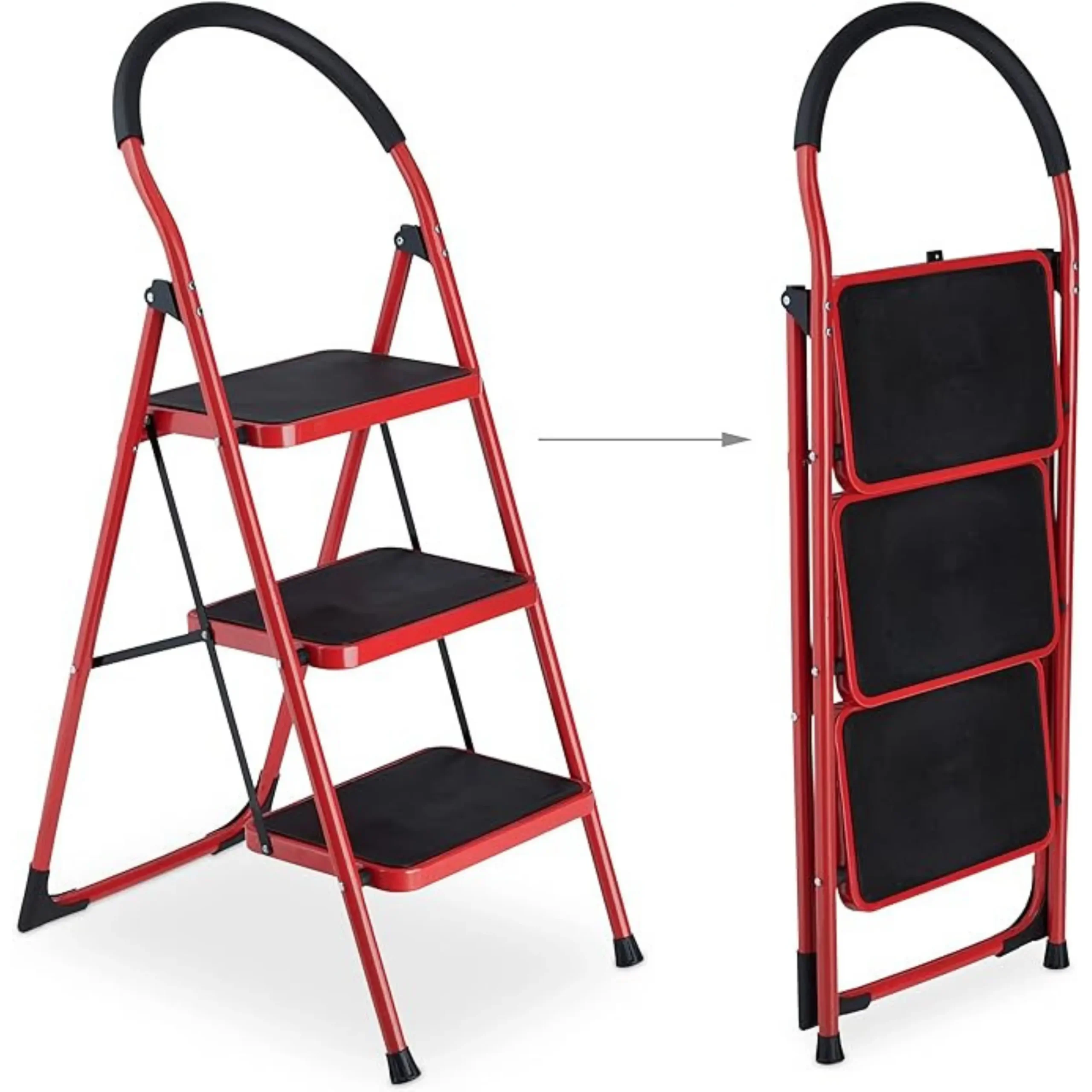 3 LAYER MULTIFUNCTION HOUSEHOLD LADDER, FOLDABLE LADDER WITH SAFETY HOLD HANDLE, STURDY AND DURABLE LADDER