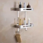 201 Stainless Steel Rectangular Bathroom Rack, Chrome Finish Steel