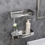 304 Stainless Steel Bathroom Rectangular Rack, Chrome Finish Double Layer Bathroom Caddy