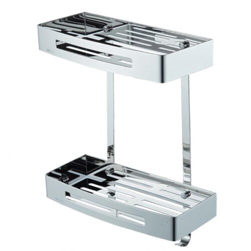 304 Stainless Steel Bathroom Rectangular Rack, Chrome Finish Double Layer Bathroom Caddy