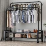 Double pole Cloth Rack, With Bottom Storage Layer, Durable Pipe Shape Steel