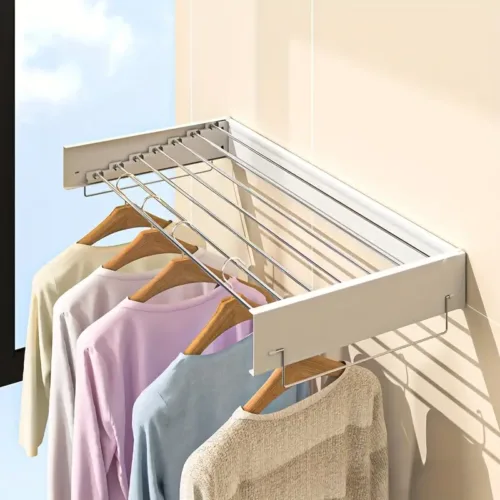 Wall Mount Retractable Cloth Drying Rack, Open Type Cloth Drying Rack For Small Space