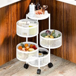 5-Layer White Revolving Cart with Wheels