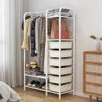 HEAVY-DUTY CLOTHES STORAGE & STANDS WITH PLASTIC DRAWERS AND ROTATABLE WHEELS - DURABLE AND SPACE-SAVING ORGANIZER FOR HOME