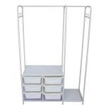 HEAVY-DUTY CLOTHES STORAGE STAND WITH WHEELS – DURABLE CARBON STEEL FRAME WITH PLASTIC DRAWERS FOR HOME USE